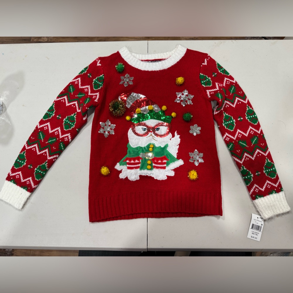 It's Our Time Red and White Knit Sweater girls M 7/8